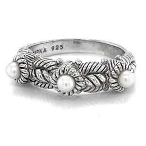 Judith Ripka Sterling Silver Triple Pearl Ring Size 8